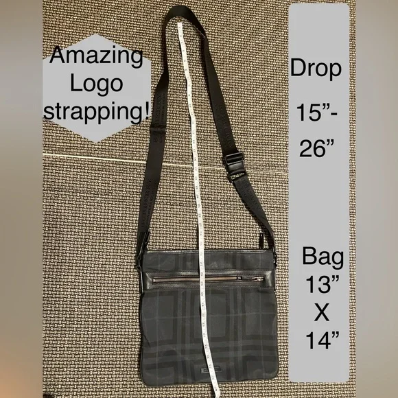 BURBERRY Black Check Messenger Bag w/LOGO Strapping/italian made🎁EUC - Picture 3 of 13